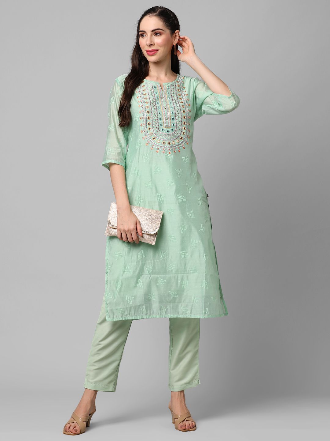 Geometric Printed Kurta With Trouser Front