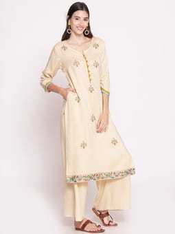 Embroidered Kurta Palazzo Dupatta Closer Two