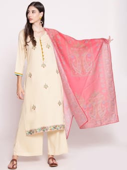 Embroidered Kurta Palazzo Dupatta Closer Three