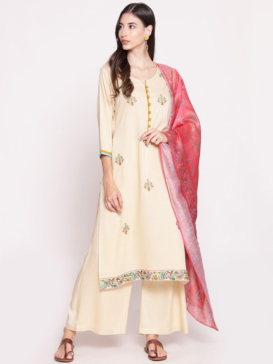 Embroidered Kurta Palazzo Dupatta Front