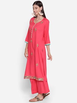 Embroidered Kurta Palazzo Dupatta Closer One