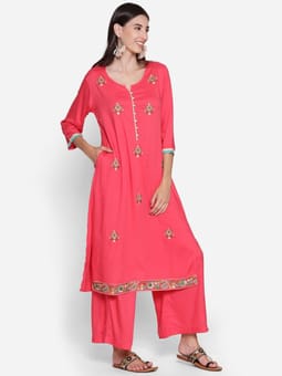 Embroidered Kurta Palazzo Dupatta Closer Two