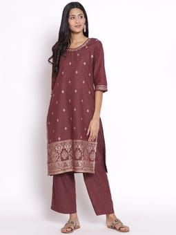 Round Neck Kurta Pant Dupatta Three