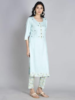 Round Neck Kurta With Trouser Closer Three