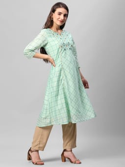 Mint Green Geometrical Printed Kurta