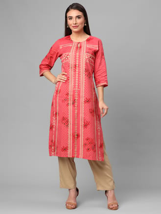 Coral Floral Printed Kurta