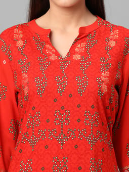 Orange Abstract Printed Kurta