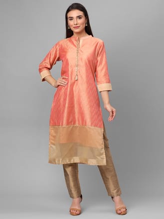 Peach Ornamental Printed Kurta