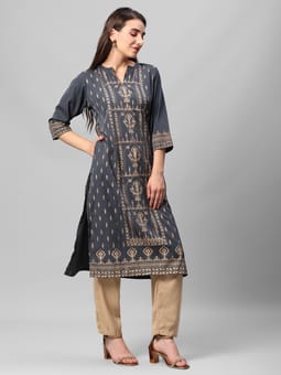 Grey Ornamental Printed Kurta