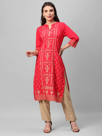 Red Ornamental Printed Kurta