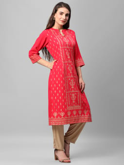 Red Ornamental Printed Kurta