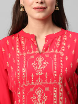 Red Ornamental Printed Kurta