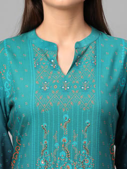 Turquoise Floral Printed Kurta