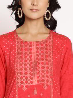 Red Ornamental Printed Kurta