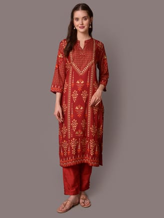 Maroon Ornamental Printed Kurta