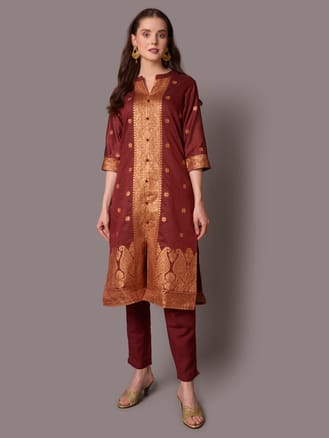 Maroon Ornamental Printed Kurta