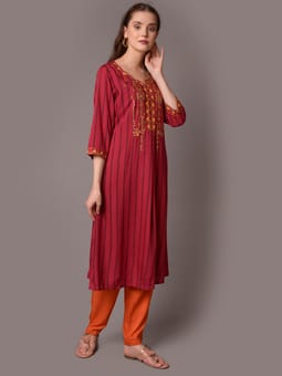 Fuchsia Embroidered Kurta With Trouser