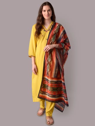 Women Yellow Kurta Trouser Dupatta