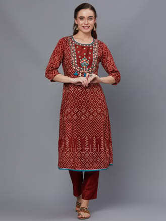 Women Rust Kurta With Trouser