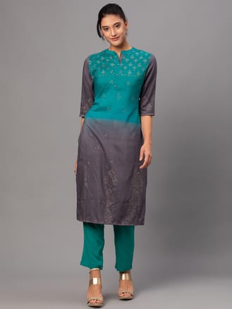 Women Blue Ornamental Print Kurta