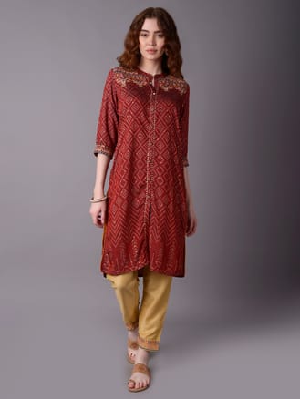 Maroon Geometric Printed Kurta With Trouser