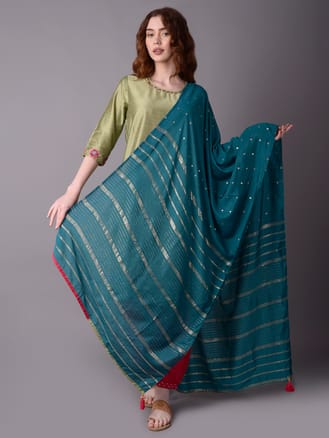 Green Solid Kurta Harem Pant Dupatta