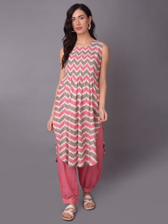 Grey Geometric Printed Kurta With Harem Pant