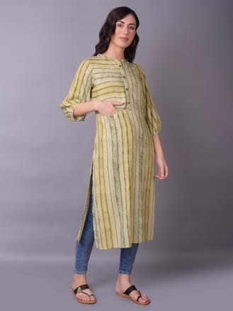 Olive Stripe Printed Kurta