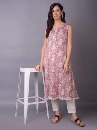 Pink Floral Printed Kurta