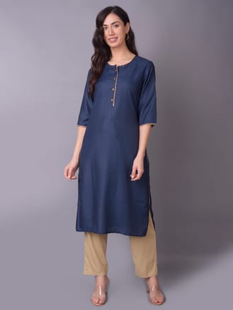 Navy Blue Texture Printed Kurta