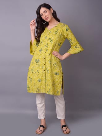 Green Floral Printed Kurti