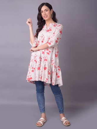 Red Floral Printed Kurti