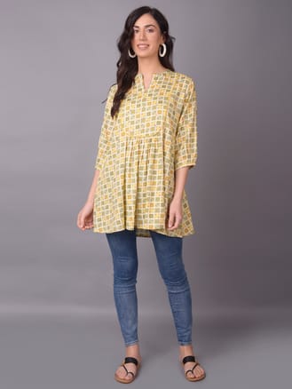 Winter Wear Mustard Geometric Printed Tunic