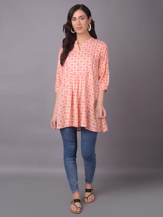 Winter Wear Peach Geometric Printed Tunic