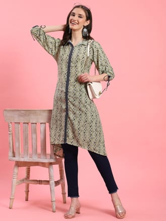 Green Geometric Printed Kurta