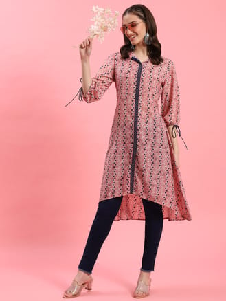 Pink Geometric Printed Kurta