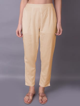 Beige Solid Trouser