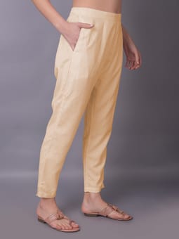 Beige Solid Trouser