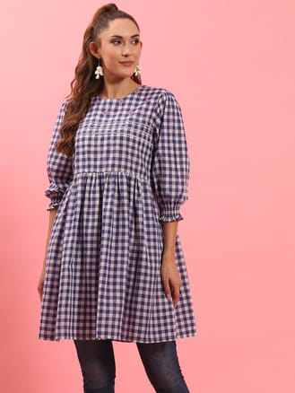Blue Checked Short Dress