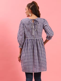 Blue Checked Short Dress