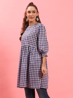 Blue Checked Short Dress