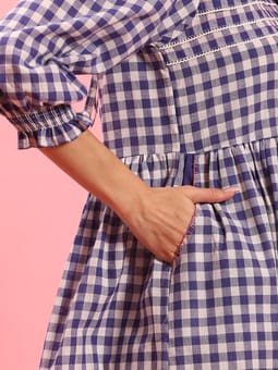 Blue Checked Short Dress