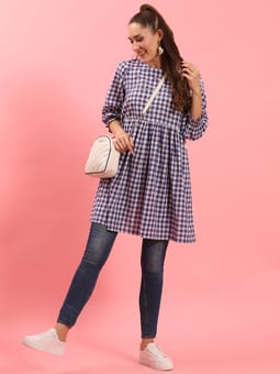 Blue Checked Short Dress