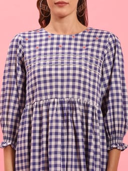 Blue Checked Short Dress