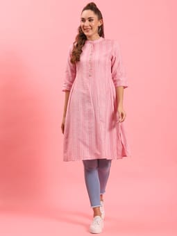 Pink Stripe Printed Kurta