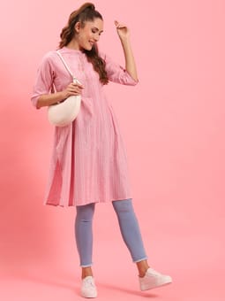 Pink Stripe Printed Kurta