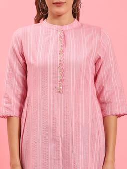 Pink Stripe Printed Kurta