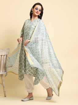 Green Tie Dye Printed Kurta Harem Pant Dupatta