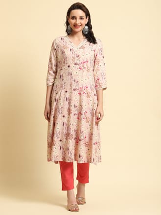 Pink Floral Printed Kurta