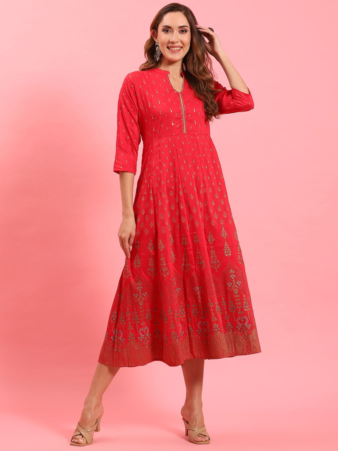 Fuchsia Ornamental Printed Dress